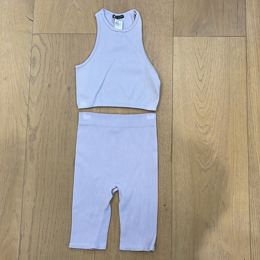 Women's Lavender Ribbed Crop Top and Leggings Set